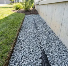 #57 crushed limestone used in a foundation drain.