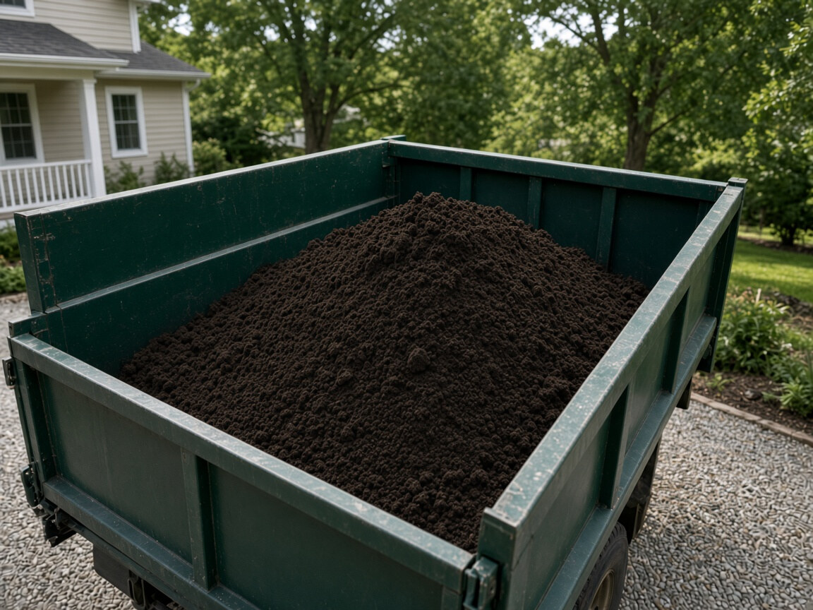 A dump bed filled with a set load of soil.